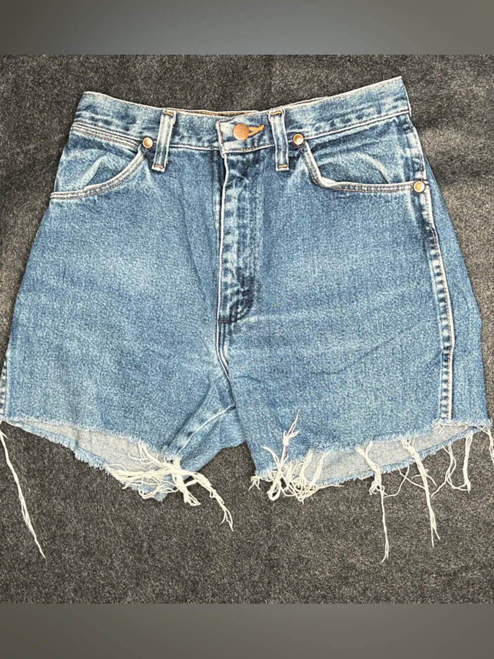 Wrangler Distressed Medium Blue High-Waist Denim Shorts